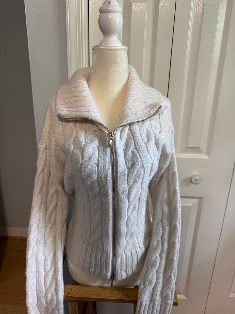 Hollister Cream Cable-Knit Zip Cardigan